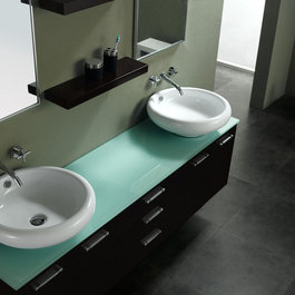 Glass Bathroom Sinks on Bathroom Vanity Double Sink On Double Vessel Sink Vanity Offers A