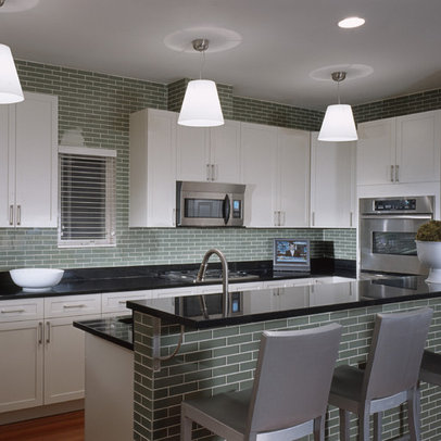 Designer Kitchen Sinks on Wood Cabinets Black Granite Counter Subway Tile Backsplash Ideas