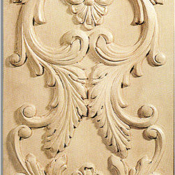 Inviting Home - San Diego Door Panel - maple wood (PN13/pl7) - Door panel in maple wood; 12-7/8"W X 18-7/8"H x 3/4"D Wood panels are hand carved from premium selected hardwoods: hard maple cherry and white oak. Panels are carved in deep relief design to achieve the highest degree of quality and details. Carved wood panels are triple sanded ready to accept stain or paint. These wood panels are perfect for wall applications cabinet doors finishing touches on the custom cabinets.