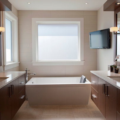 Floating Bathroom Vanity on Vanities  Off White Tones Are Balanced With Wooden Floating Vanities
