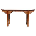 60in Rosewood Chinese Key Design Console Table, Black - Asian ...