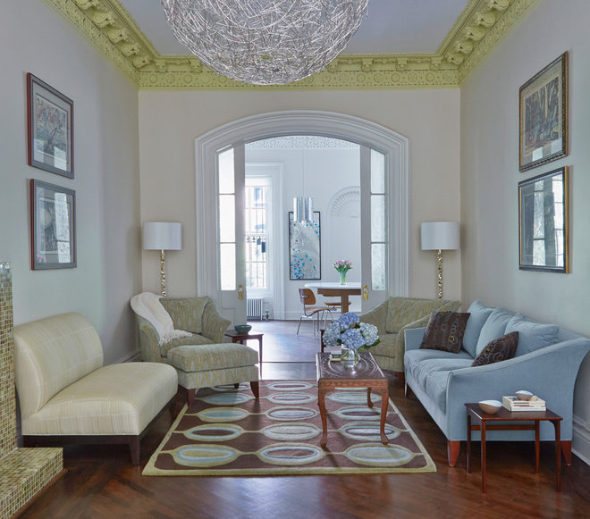 Transitional Living Room by David Kaplan Interior Design LLC