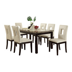 Adarn Inc. - 7 PC Two Tone Espresso Dining Set Marble Look Table Top