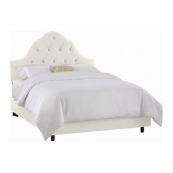 Skyline Furniture Arch Tufted Bed, Velvet White - A big white tufted