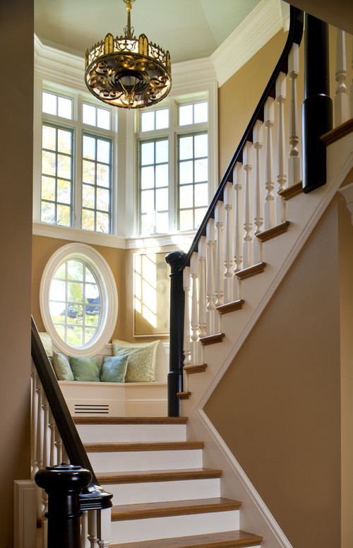 Shingle Style Stair Tower and Bench traditional staircase