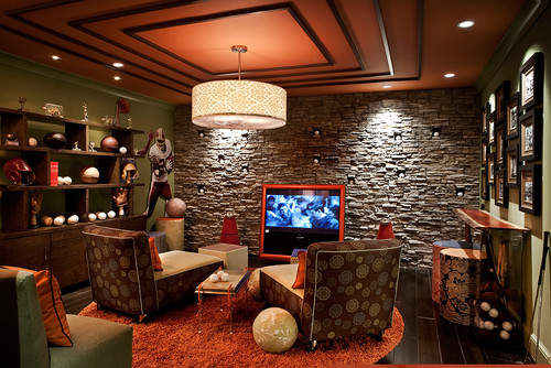 Sports Themed Media Room eclectic media room