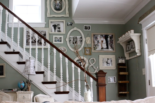 family photo wall eclectic staircase