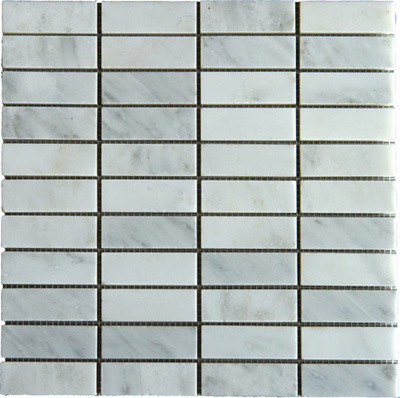 Stacked 1x3 Arabescato Carrara Marble Mosaic modern kitchen tile
