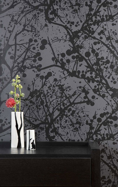 Wallpaper Bathroom on Black Lacquer  Wallpaper By Ferm Living Contemporary Wallpaper