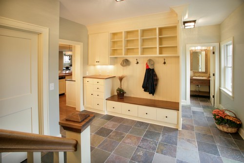 light filled mudroom with lockers  entry