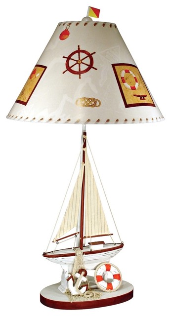 Coastal Table Lamps on Coastal Paul Brent Burgundy Red And White Sailboat Table Lamp Eclectic