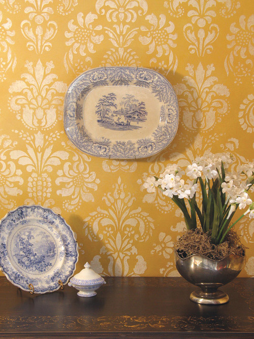 Damask Stencil, Large Scale traditional wallpaper