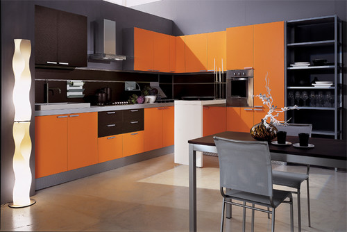 Modern Orange Black Kitchen