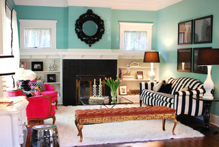 blue with black/white accents eclectic living room