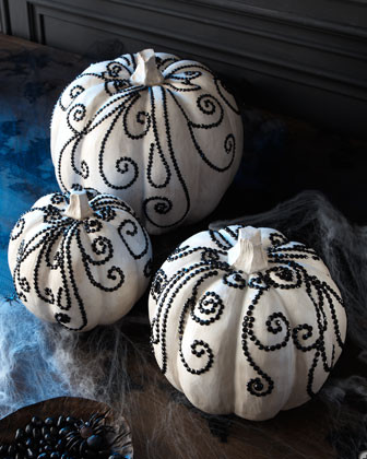 Bejeweled White Halloween Pumpkins holiday decorations