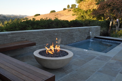 Fire pit and spa modern pool
