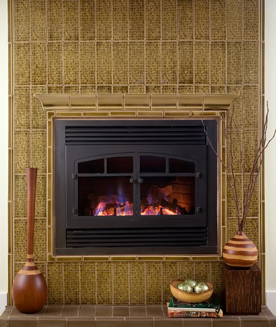 Pratt & Larson Intaglio Tile fireplace contemporary 
