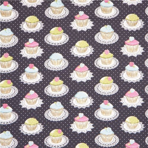grey Michael Miller fabric with cupcakes dots  
