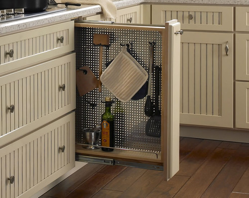 Pullout Perforated Organizer with Hooks modern cabinet and drawer organizers