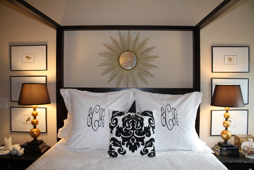 Black & White Master Bedroom with a Touch of Teal contemporary bedroom