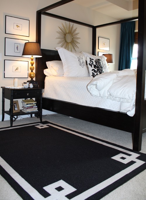 Black & White Master Bedroom with a Touch of Teal contemporary bedroom