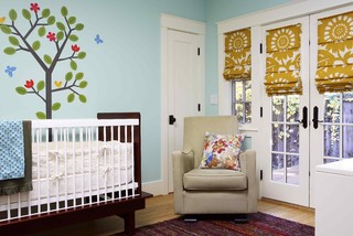 Green Nursery with non-VOC YOLO paint, Mural, traditional trim traditional kids