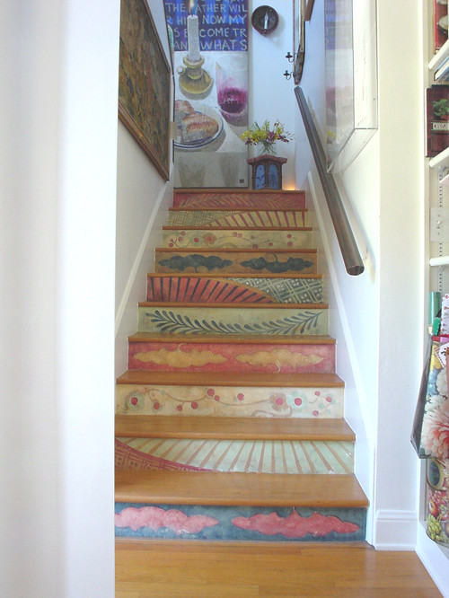 Patterned stair risers eclectic staircase
