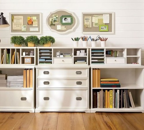 white cottage office organization traditional home office
