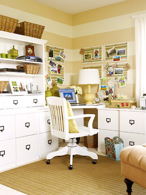 Striped Tan & White Office eclectic home office