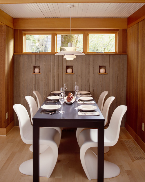 Dining Room with Board Formed Concrete Walls modern dining room