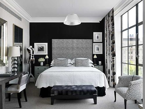 black and white eclectic bedroom