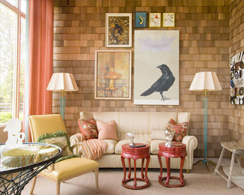 indoor shingled wall eclectic living room