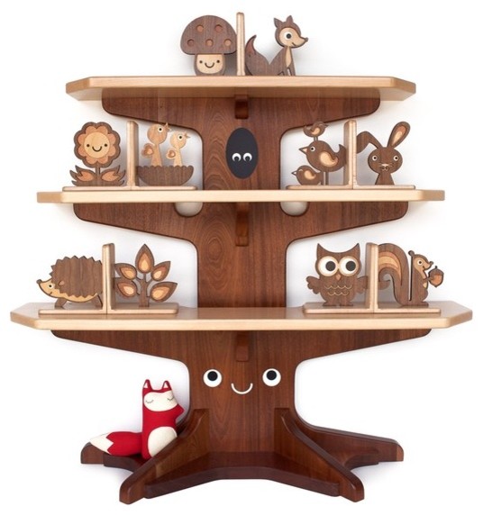 Happy Tree Bookshelf With Four Wood Animal Bookends By Graphic Spaces eclectic bookcases cabinets and computer armoires