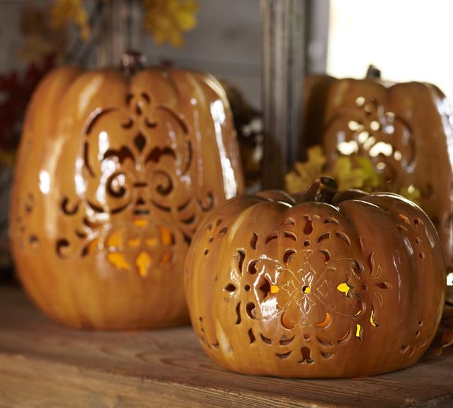Punched Ceramic Pumpkin Luminaries Contemporary Holiday Decorations