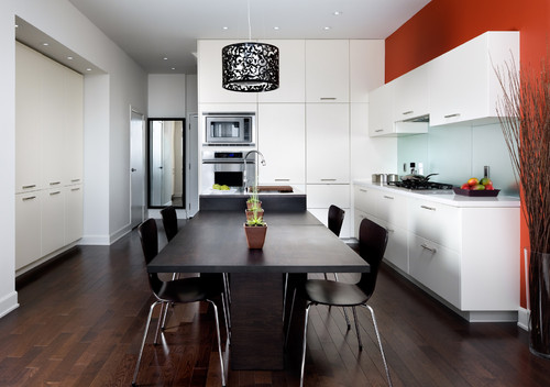 Black and White and Red kitchen