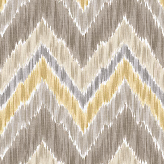 Gray and Yellow Large Ikat Chevron Sateen Fabric Contemporary