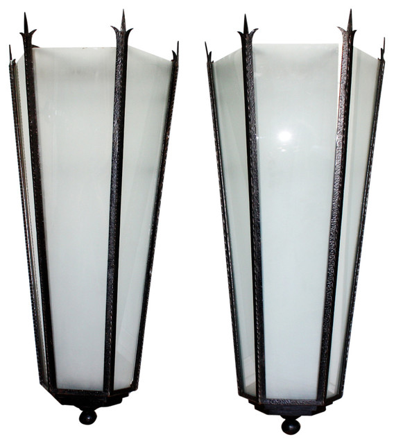 Pair Of Italian Art Deco Iron Lanterns Wall Sconces - Modern - Outdoor Decor - miami - by The ...