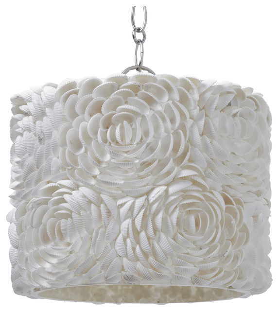 Hallandale Coastal Beach Seashell Petal Glass Drum Pendant Beach