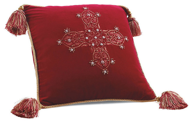 Medici Cross Embroidered Christmas Pillow - Frontgate Christmas Decor - Traditional - Holiday ...