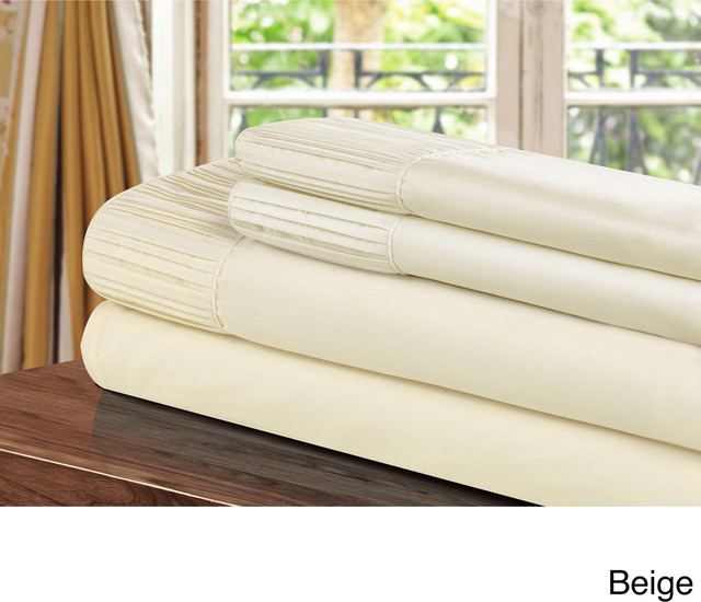 Luxury Home Collection 4piece Pleated Microfiber Sheet Set