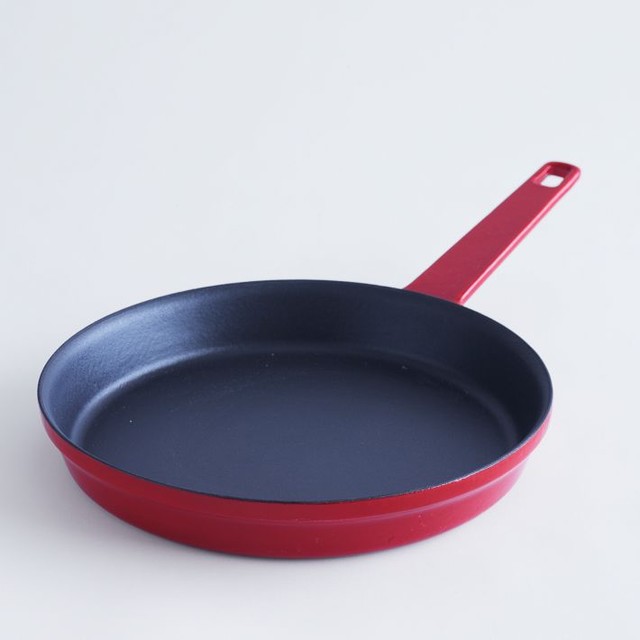 Enamel Cast Iron Skillet, Red Contemporary Frying Pans And Skillets