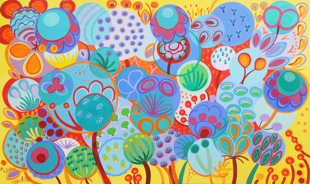 Summer Seeds, 36 x 60 in eclectic-paintings