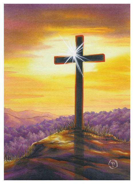 Easter Cross Sunset Evergreetings Garden Flag And Card - Traditional 