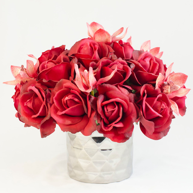 Real Touch Red Roses Faux Floral Arrangements & Centerpieces for Home