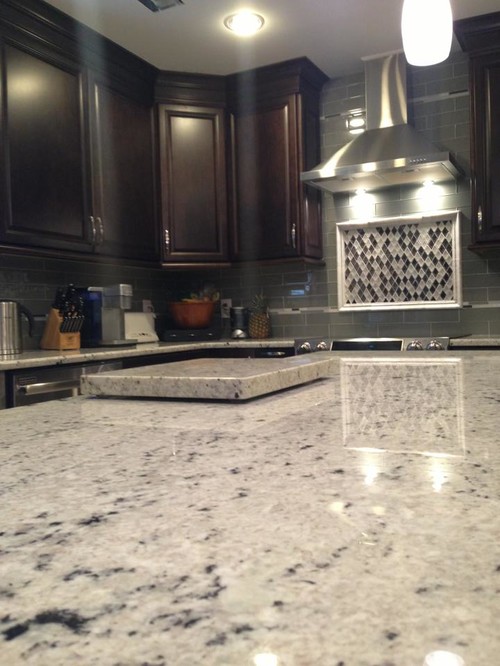 Colonial White Granite Dark Cabinets Backsplash Ideas