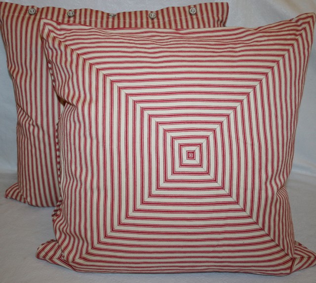 Ralph Lauren Red Ticking Accent Pillow Decorative Pillows by