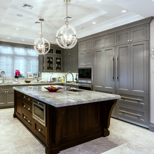 Stunning kitchen. Cabinets painted with Benjamin Moore Timber Wolf.