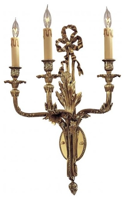 French Gold 3 Light Candle-Style Wall Sconce - Traditional - Wall Sconces - by We Got Lites