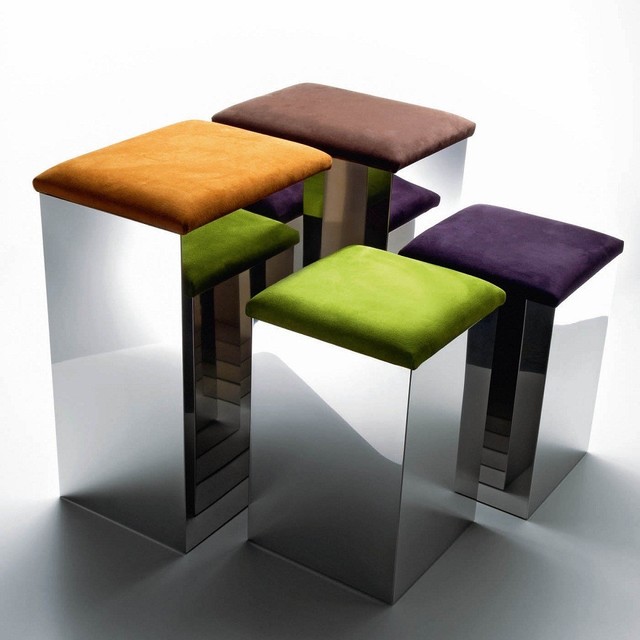 Harmony 203A Stool and Laundry Basket in Stainless Steel with