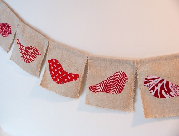 Red Birds Handmade Fabric Bunting Prayer Flags by Lindy by the Sea contemporary nursery decor